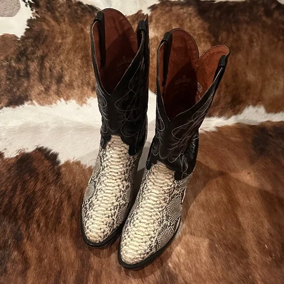 Dan Post Black and Cream Snakeskin Boots - Picture 1 of 10